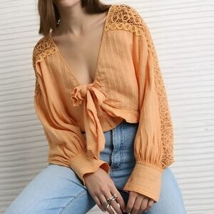 American Eagle Outfitters Peach Lace Blouse